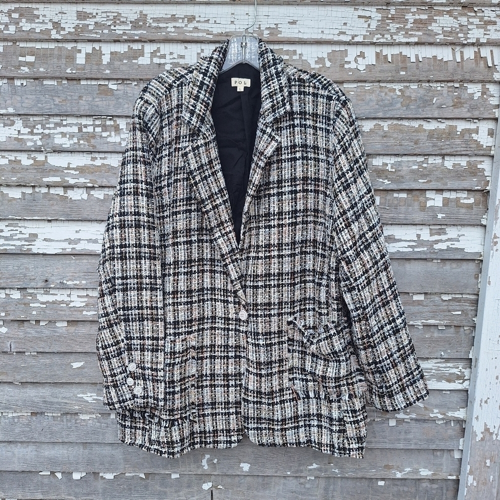 POL Evie Boucle Tweed Jacket Oversized Blazer Size Large